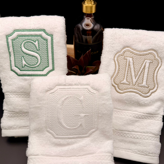 Personalized Luxury Hand Towel with Elegant Custom Embroidered Embossed Monogram