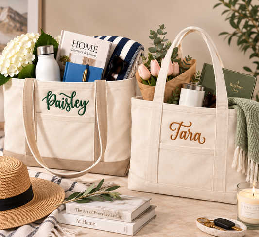 Personalized Classic Canvas Boat Tote Bag - Custom Embroidered Name