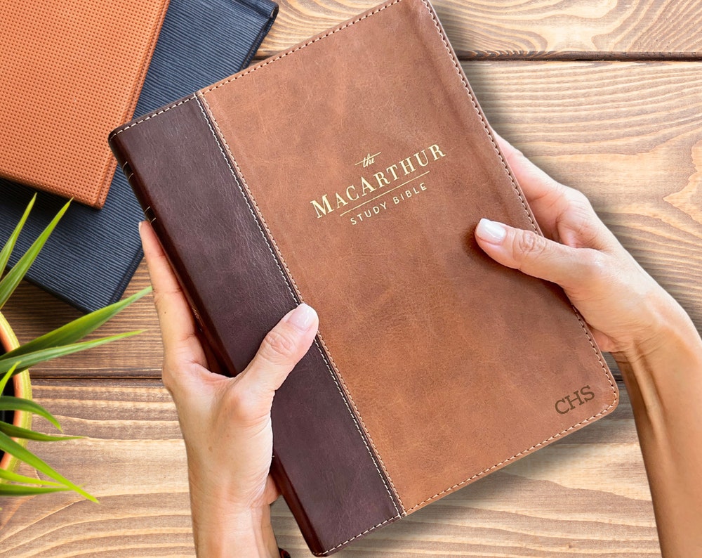 Personalized NKJV MacArthur Study Bible, 2nd Edition, Brown Leathersoft, Comfort Print, Custom Engraved Name