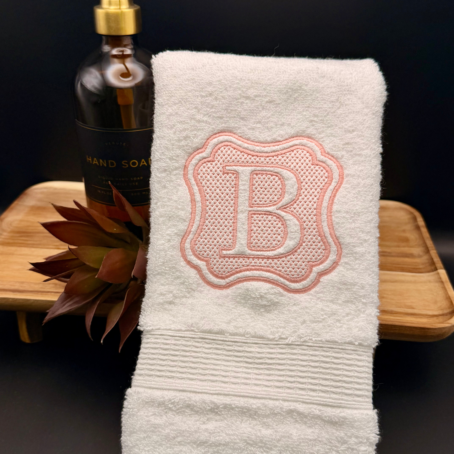 Personalized Luxury Hand Towel with Elegant Custom Embroidered Embossed Monogram