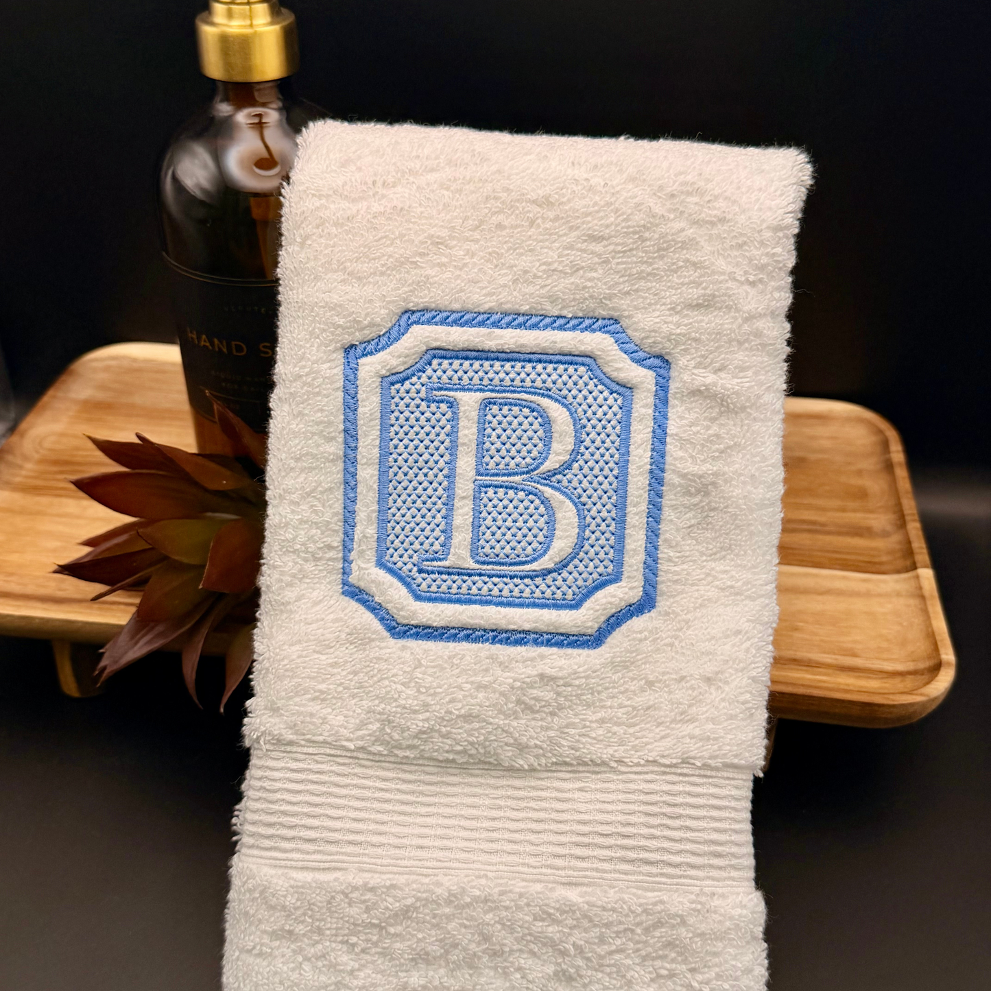 Personalized Luxury Hand Towel with Elegant Custom Embroidered Embossed Monogram
