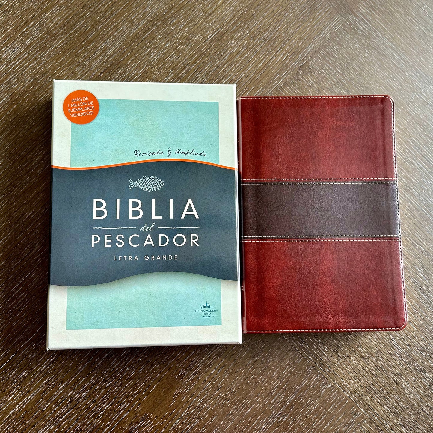 Biblia Personalizada | Reina Valera 1960 Biblia del Pescador | Letra Grande | Caoba Símil Piel | Personalized Christian Gift | Spanish Bible