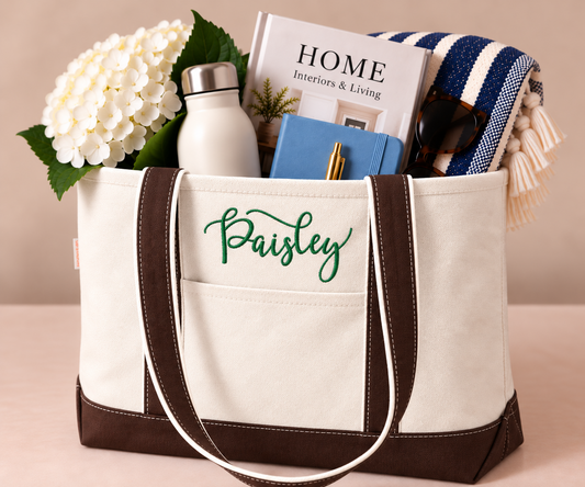 Personalized Classic Canvas Boat Tote Bag - Custom Embroidered Name