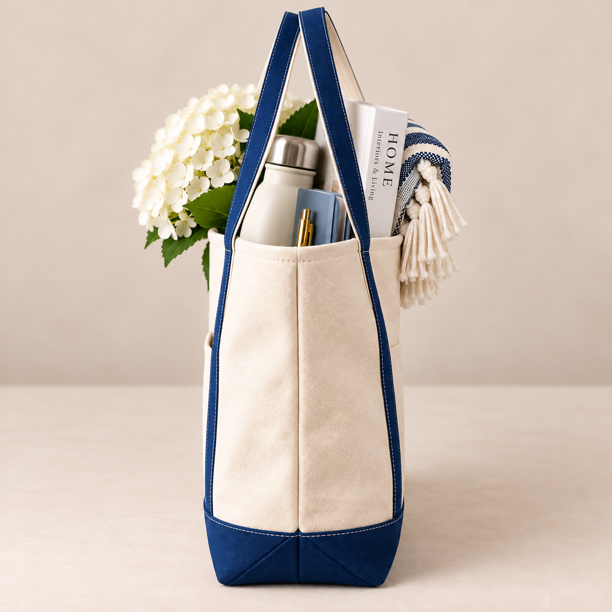 Personalized Classic Canvas Boat Tote Bag - Custom Embroidered Name