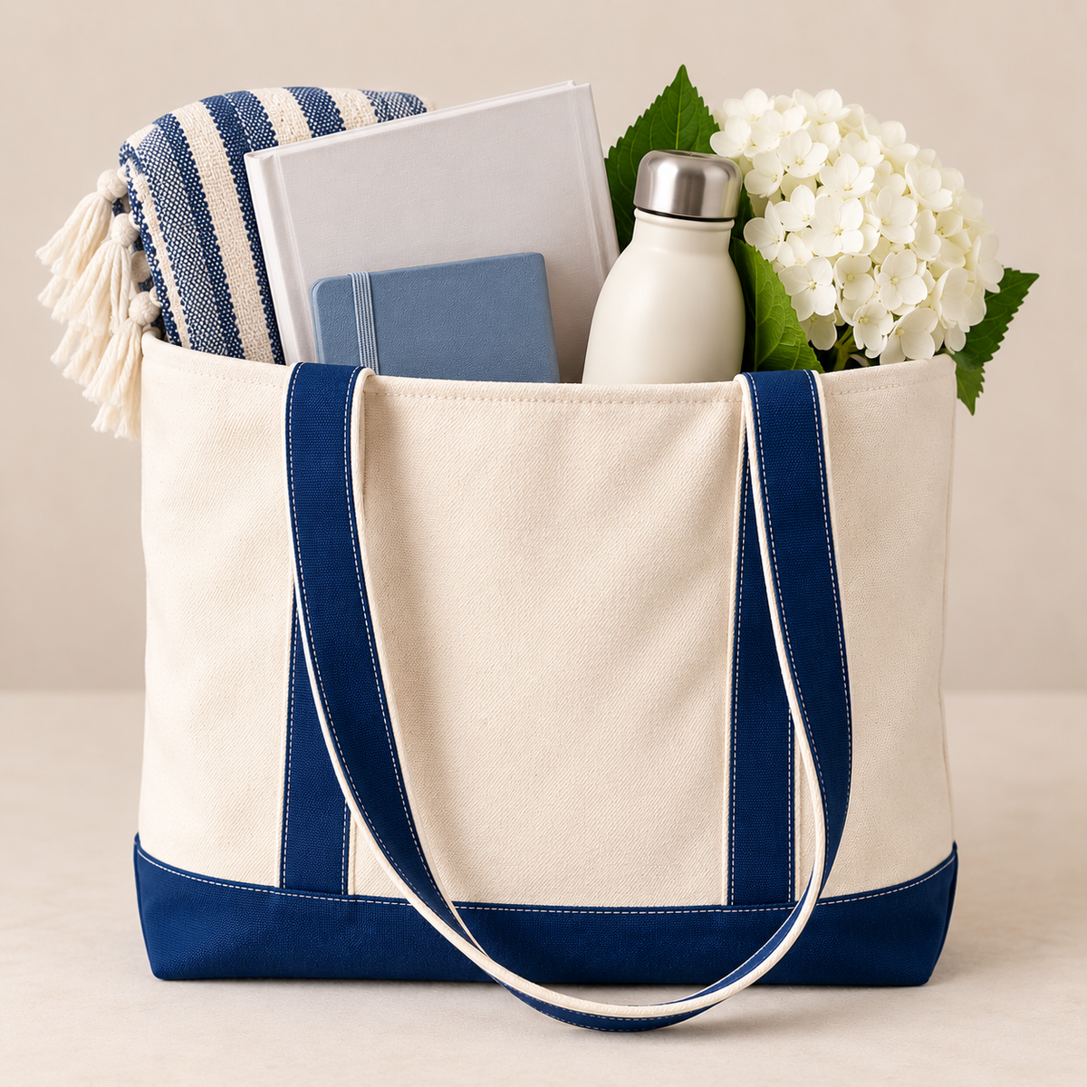 Personalized Classic Canvas Boat Tote Bag - Custom Embroidered Name