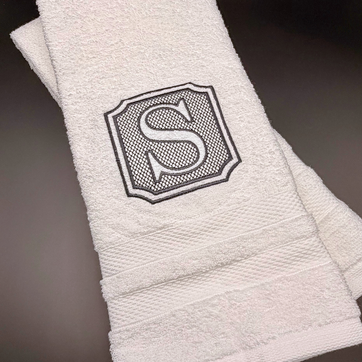 Personalized Luxury Hand Towel with Elegant Custom Embroidered Monogram