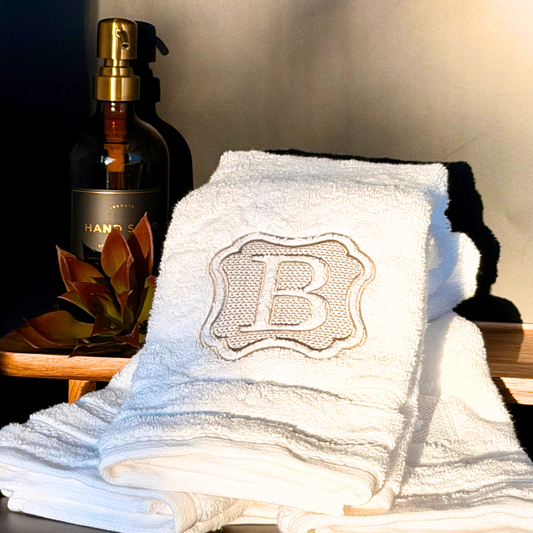 Personalized Luxury Hand Towel with Elegant Custom Embroidered Embossed Monogram